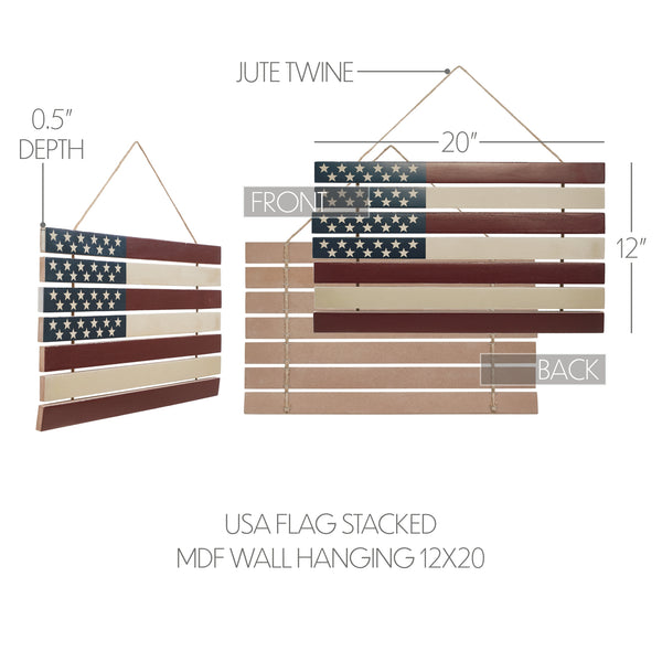 USA Flag Stacked MDF Wall Hanging 12x20