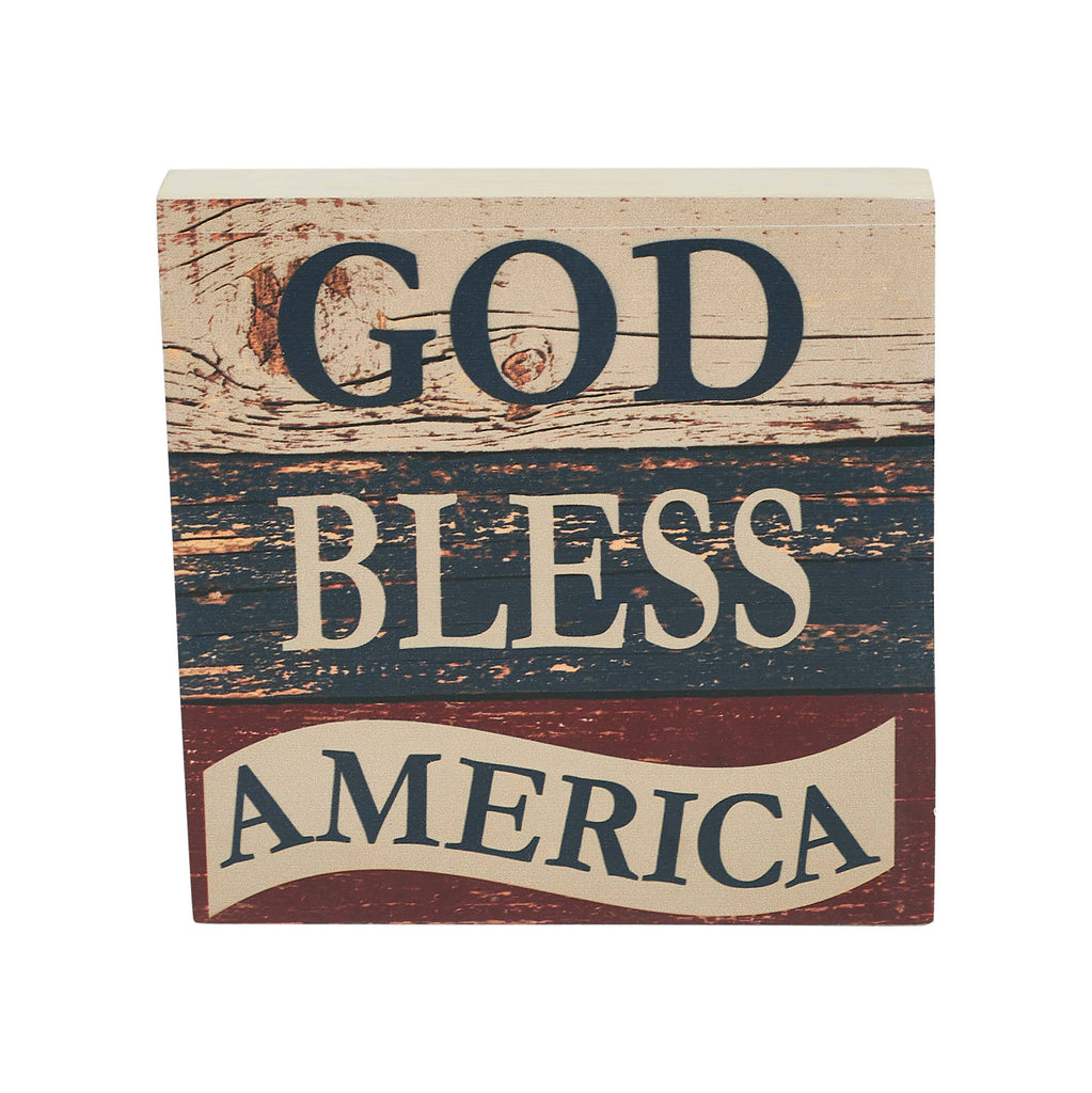 God Bless America White Blue Red MDF Block Sign 6x6x1 - Allyson's