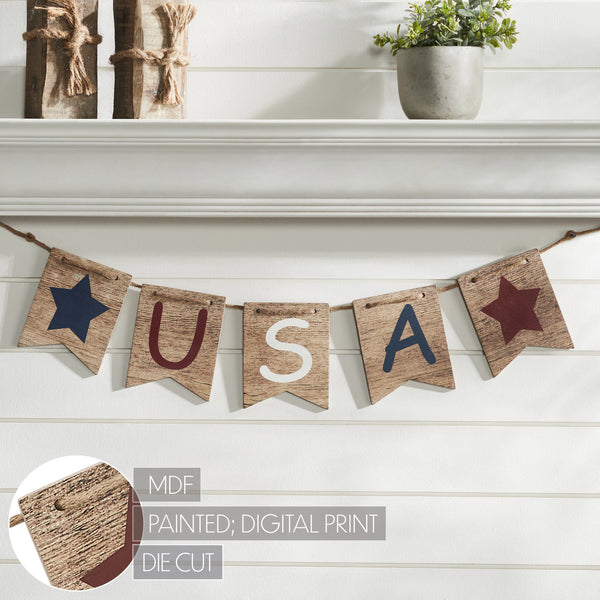 RWB USA And Stars MDF Banner w/ Twine 5x20