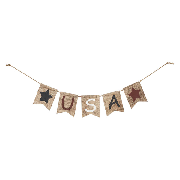 RWB USA And Stars MDF Banner w/ Twine 5x20