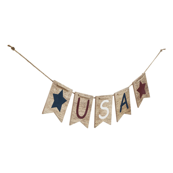 RWB USA And Stars MDF Banner w/ Twine 5x20