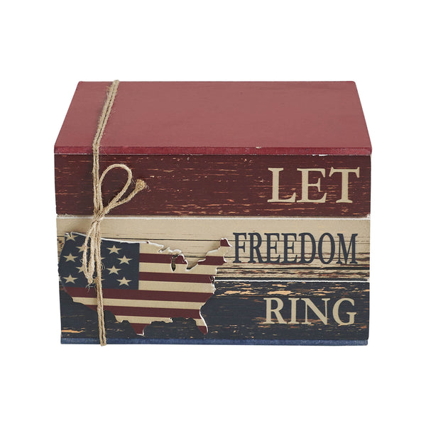 Let Freedom Ring MDF Block Sign w/ American Map Ornament On Twine 4x6x5
