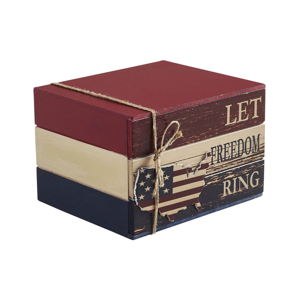 Let Freedom Ring MDF Block Sign w/ American Map Ornament On Twine 4x6x5