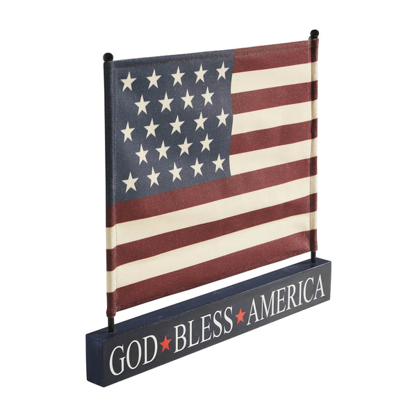 Canvas American Flag on Blue GBA MDF Base Decor 12x14x1