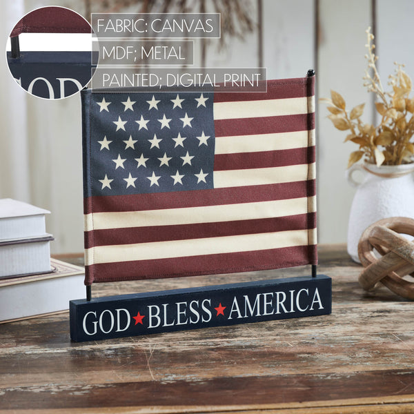 Canvas American Flag on Blue GBA MDF Base Decor 12x14x1