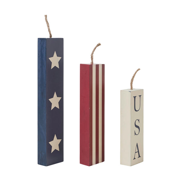 RWB Stars & Stripes USA Candle MDF Figurines Set of 3 Sizes