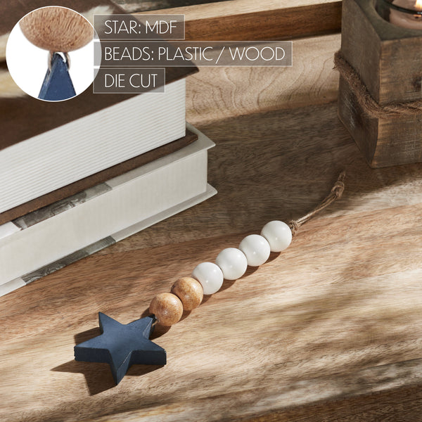 White & Natural Beads Blue Star Ornament 6x2