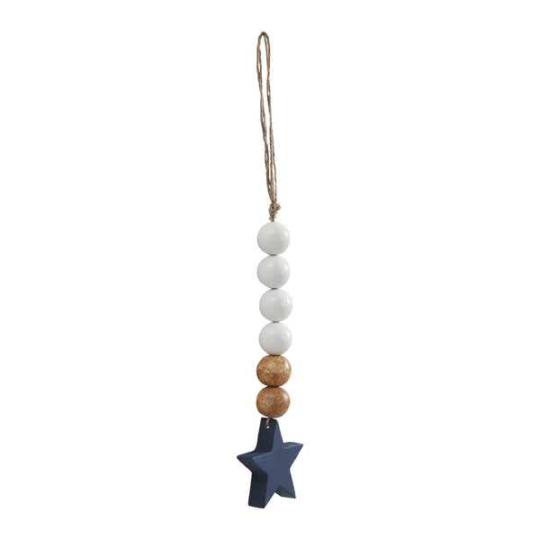 White & Natural Beads Blue Star Ornament 6x2