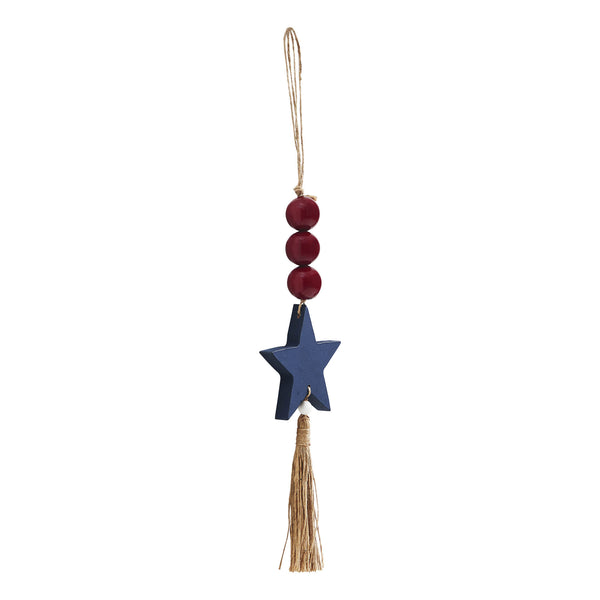 Red Beads Blue Star & Tassel Ornament 10x3