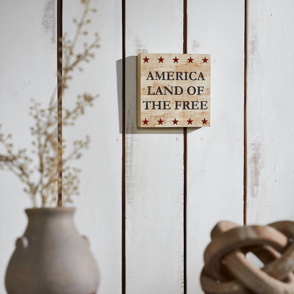 My Country America Land Of The Free w/ Red Stars MDF Block Sign 6x6x1