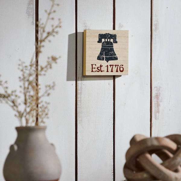 My Country Blue Liberty Bell Est 1776 MDF Block Sign 6x6x1