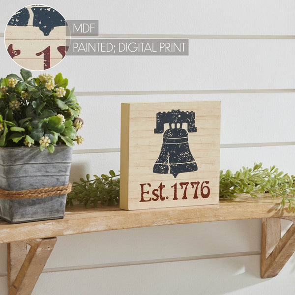 My Country Blue Liberty Bell Est 1776 MDF Block Sign 6x6x1