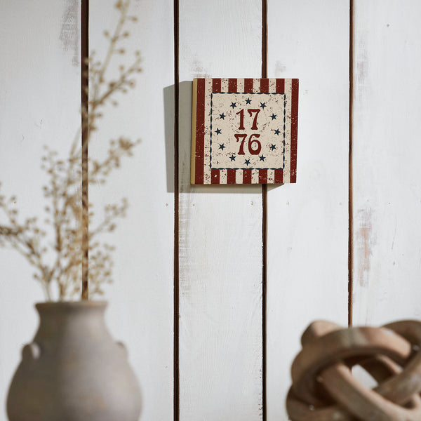 My Country 1776 w/ Blue Stars & Stripes MDF Block Sign 6x6x1