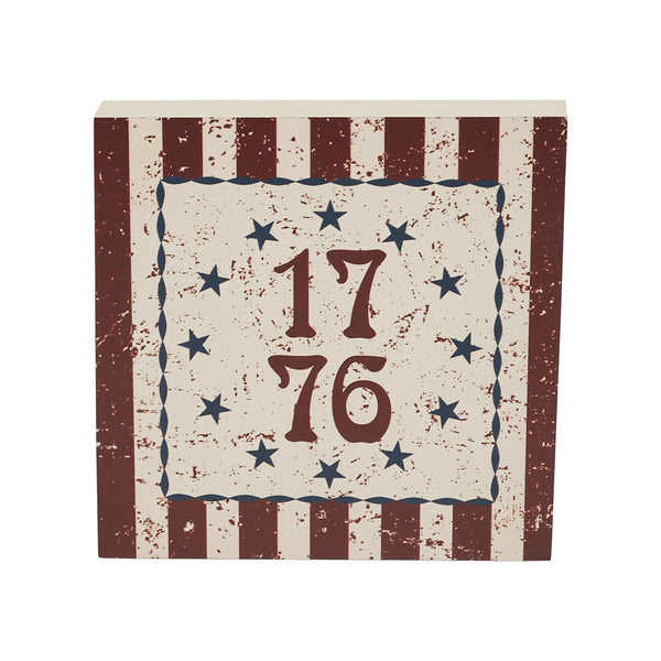 My Country 1776 w/ Blue Stars & Stripes MDF Block Sign 6x6x1