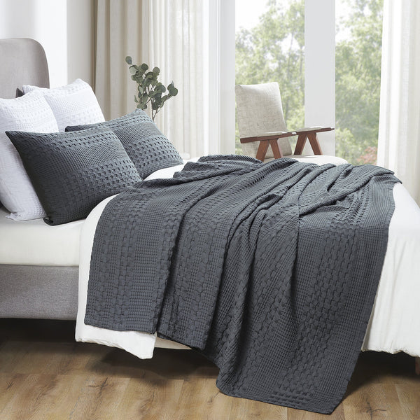 Waffle Weave Dark Gray Complete Bedding & Pillow Cover Set – King - Clearance - All Sales Final