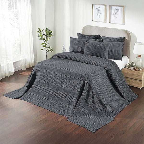 VHC Brands Waffle Weave Dark Grey Twin Blanket 66x90 - 100% Cotton, Lightweight & Breathable Cover for Bed, Couch, Sofa