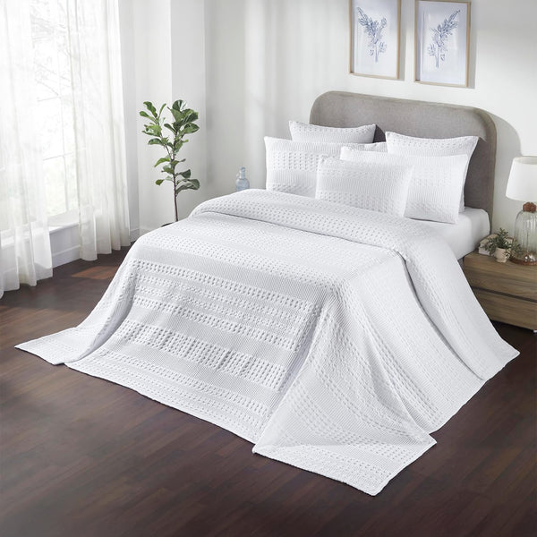 VHC Brands White Waffle Weave King Blanket 90x108 - 100% Cotton, Lightweight, for Bed, Couch, Sofa - Farmhouse Boho Bedroom & Living Room Decor