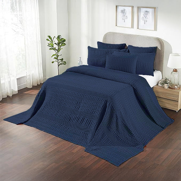 VHC Brands Waffle Weave King Blanket, Navy Blue 90x108 - 100% Cotton, Lightweight & Breathable Throw for Bed, Couch, Sofa - Farmhouse Bedroom Decor