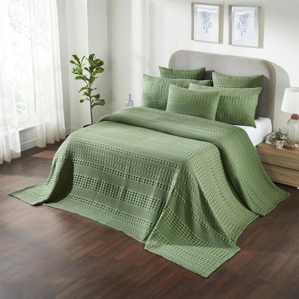 VHC Brands Olive Green King Waffle Weave Blanket - 100% Cotton, 90x108 - Lightweight Farmhouse Bed & Couch Cover for All Seasons
