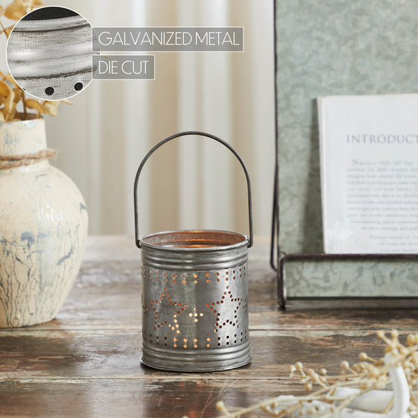 Punched Star Antique Metal Candle Holder 3.75x3.25x3.25