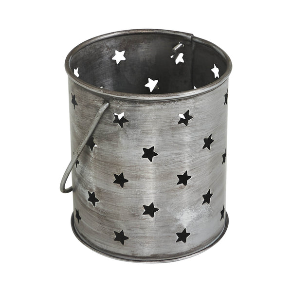 Twinkling Star Brushed Metal Candle Holder 3.75x3.25x3.25