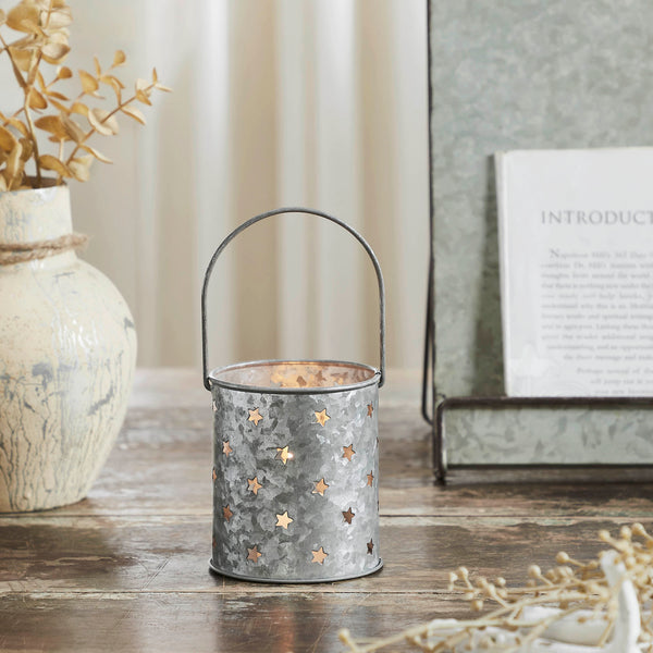 Twinkling Star Galvanized Metal Candle Holder 3.75x3.25x3.25