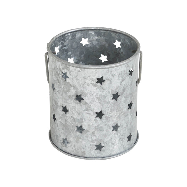 Twinkling Star Galvanized Metal Candle Holder 3.75x3.25x3.25