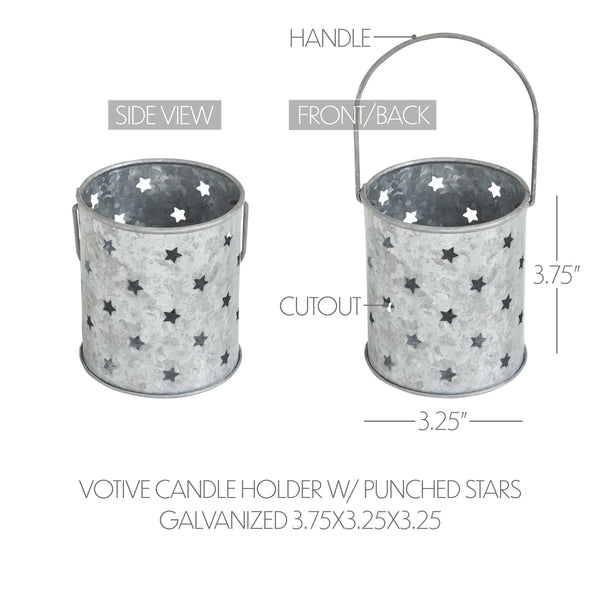 Twinkling Star Galvanized Metal Candle Holder 3.75x3.25x3.25
