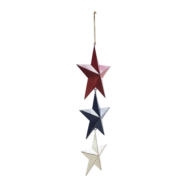 Painted Metal RWB Stars Wall Hanging w/ Jute Twine 20x8x1