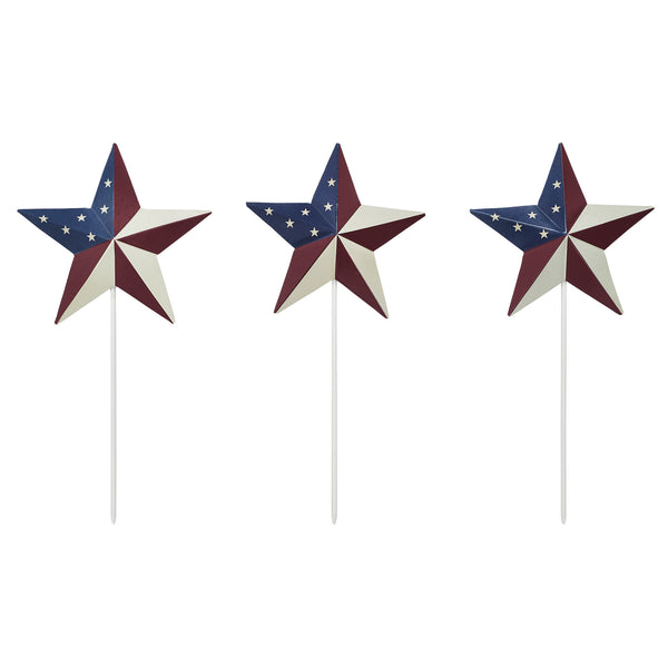 Painted Metal American Flag Theme Star on Pick Set of 3 12x5.5