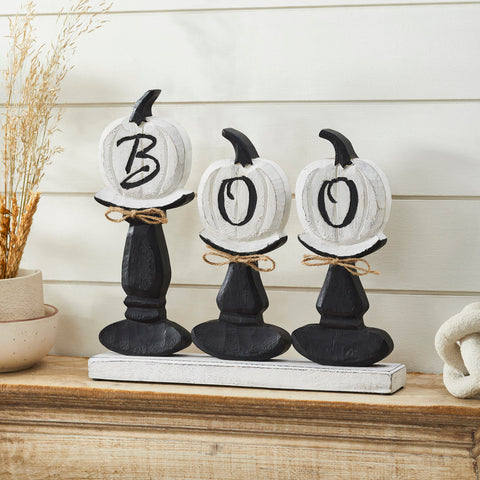 BOO Pumpkins Wooden Table Sign 12.5x13.5x2