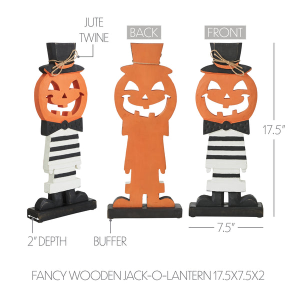 17.5 inch Fancy Wooden Jack O Lantern Halloween Pumpkin Decor Rustic Fall Tabletop Display