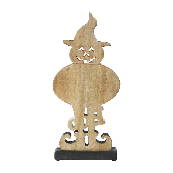 Boo Wooden Jack O Lantern Halloween Fall Seasonal Decor Rustic Carved Wood Tabletop Accent 15.5 H x 7.25 W x 2 D