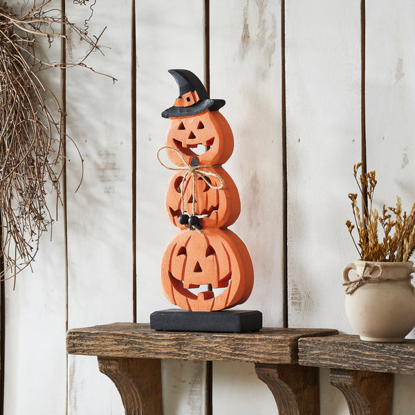 Stacked Wooden Jack-O-Lantern 14.25x6x2