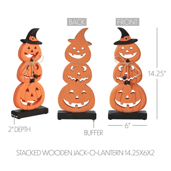 Stacked Wooden Jack O Lantern 14.25in Tall Rustic Farmhouse Halloween Fall Decor
