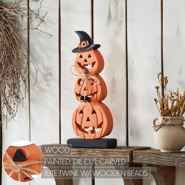 Stacked Wooden Jack O Lantern 14.25in Tall Rustic Farmhouse Halloween Fall Decor