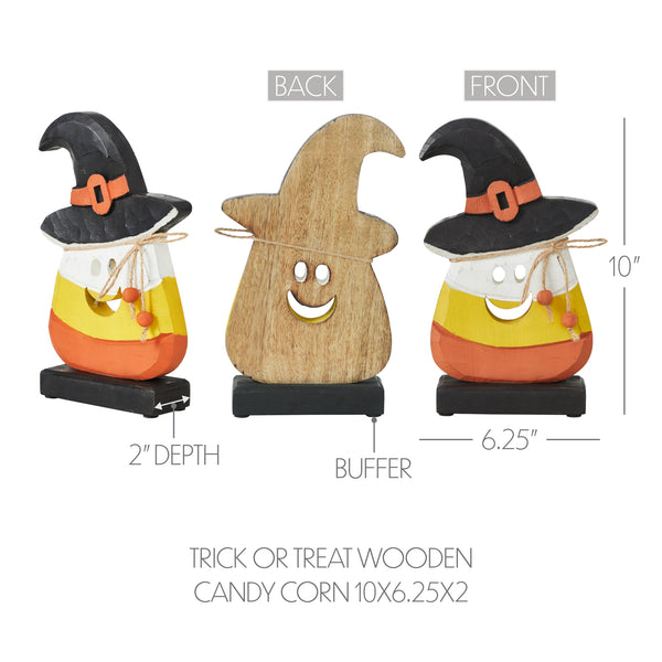 Halloween Wooden Candy Corn Tabletop Decor Trick or Treat Fall Seasonal Accent Rustic Holiday Display 10x6.25x2 Inches