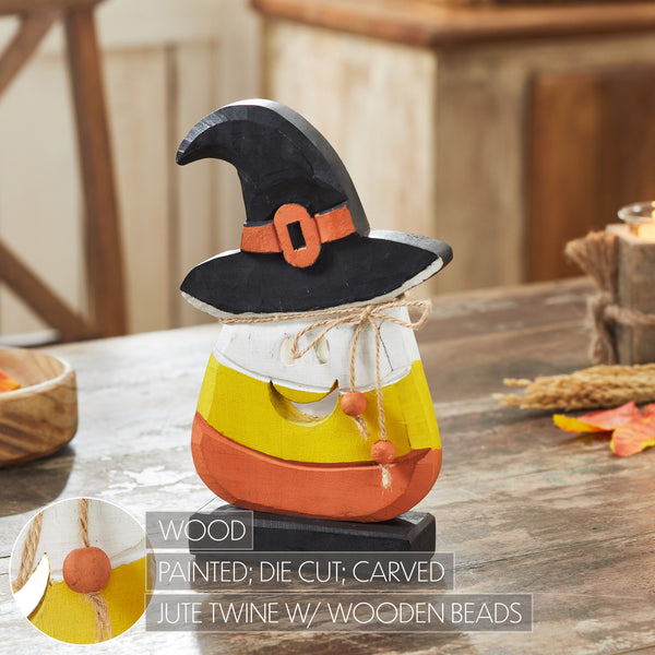Halloween Wooden Candy Corn Tabletop Decor Trick or Treat Fall Seasonal Accent Rustic Holiday Display 10x6.25x2 Inches