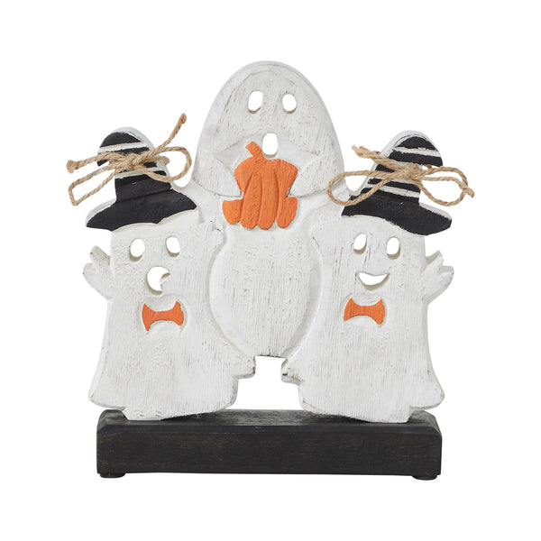 Spooky Halloween Wooden Ghoul Figurines 8.5x7.5x2 Inch Tabletop Decor