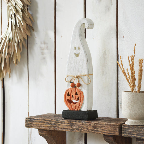 Happy Jack-O-Lantern Wooden Ghost 12.5x4.25x2