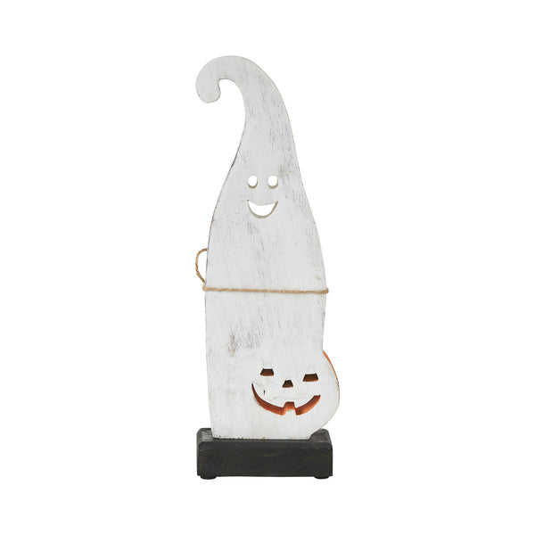 Whimsical Wooden Jack O Lantern Ghost Tabletop Decor Figurine Festive Fall Halloween Accent 12.5inch
