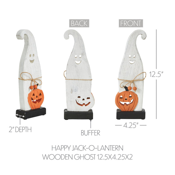 Whimsical Wooden Jack O Lantern Ghost Tabletop Decor Figurine Festive Fall Halloween Accent 12.5inch
