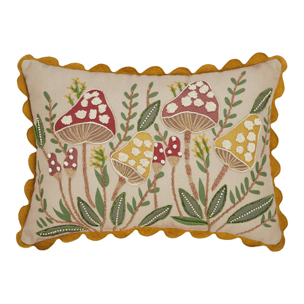 Embroidered Woodland Mushroom Lumbar Throw Pillow 14x20 Rustic Farmhouse Accent Home Decor