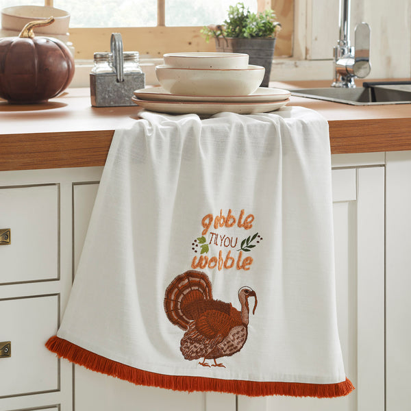Festive Thanksgiving Gobble Til You Wobble Cotton Kitchen Dish Towel 19x28 Absorbent Fall Decor