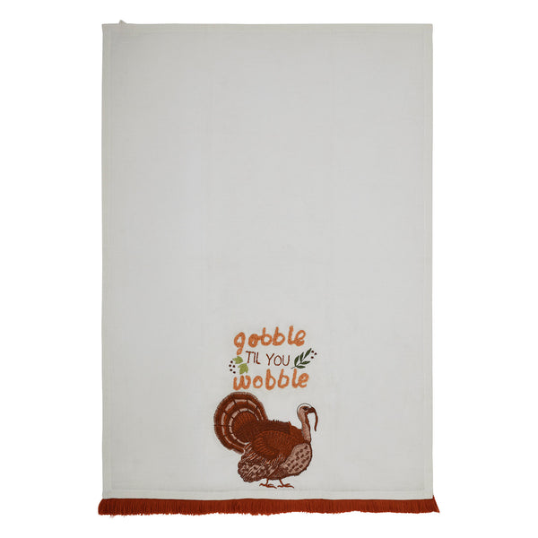 Festive Thanksgiving Gobble Til You Wobble Cotton Kitchen Dish Towel 19x28 Absorbent Fall Decor