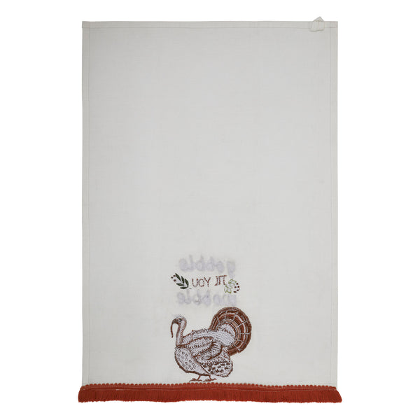 Festive Thanksgiving Gobble Til You Wobble Cotton Kitchen Dish Towel 19x28 Absorbent Fall Decor