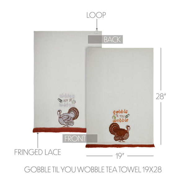 Festive Thanksgiving Gobble Til You Wobble Cotton Kitchen Dish Towel 19x28 Absorbent Fall Decor