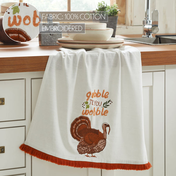 Festive Thanksgiving Gobble Til You Wobble Cotton Kitchen Dish Towel 19x28 Absorbent Fall Decor