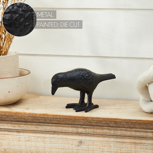 Black Metal Crow Statue | Primitive Raven Figurine Décor