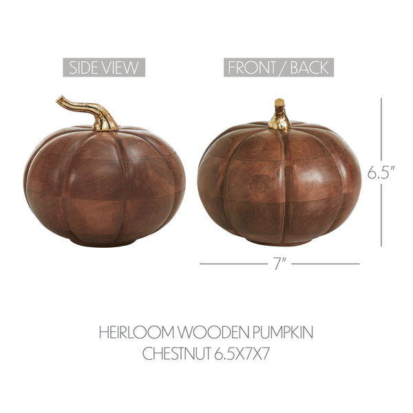 Heirloom Rustic Wooden Pumpkin Decor Chestnut Solid Wood Handcrafted Fall Autumn Harvest Tabletop Accent 6.5x7x7 Inches